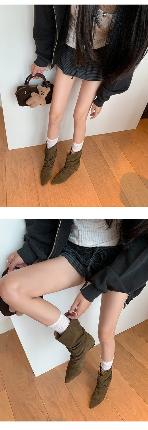 Karin Luna Data Hot Item Pointed Toe Slouchy Matte Western Ankle Boots