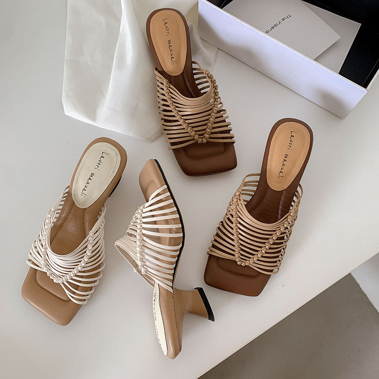 Karin Luna Bestseller Woven Vacation Style Series~ Elegant High Heel Slippers