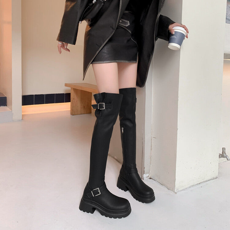 Karin Luna In Stock   Thick Sole Round Toe Basic Versatile Casual Long Boots