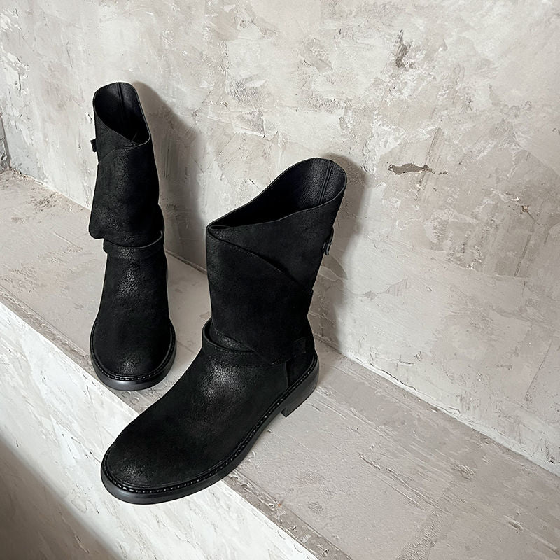 Karin Luna In Stock Spot Goods  Super textured Lazy Style Thick-Soled Ankle Boots