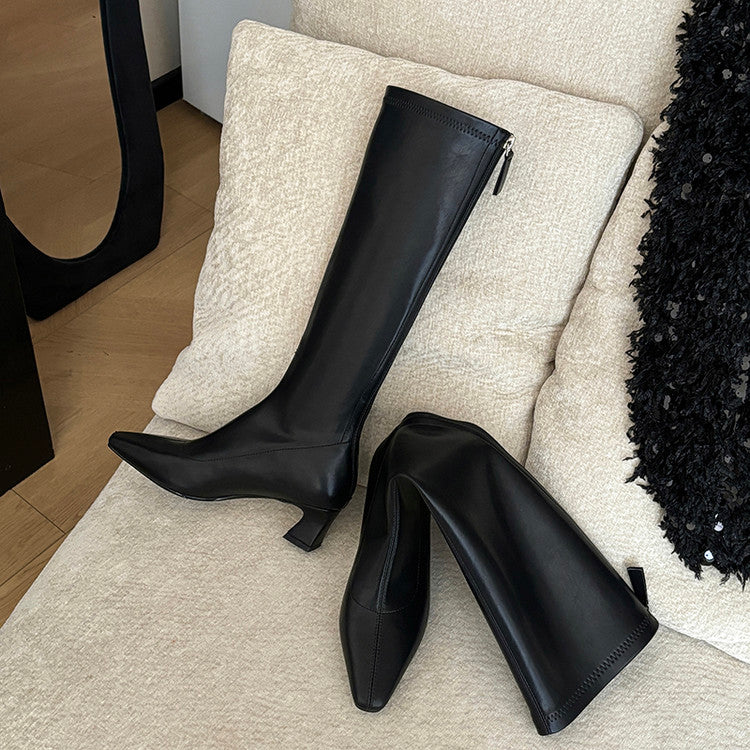 Karin Luna In Stock In Stock  Square Toe Chunky Heel Korean Style Elegant Long Boots
