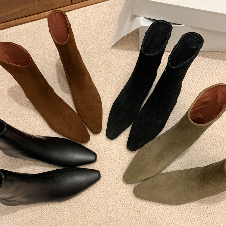 Karin Luna Mid-Calf Small Square Toe Heel Suede Fashion Boots