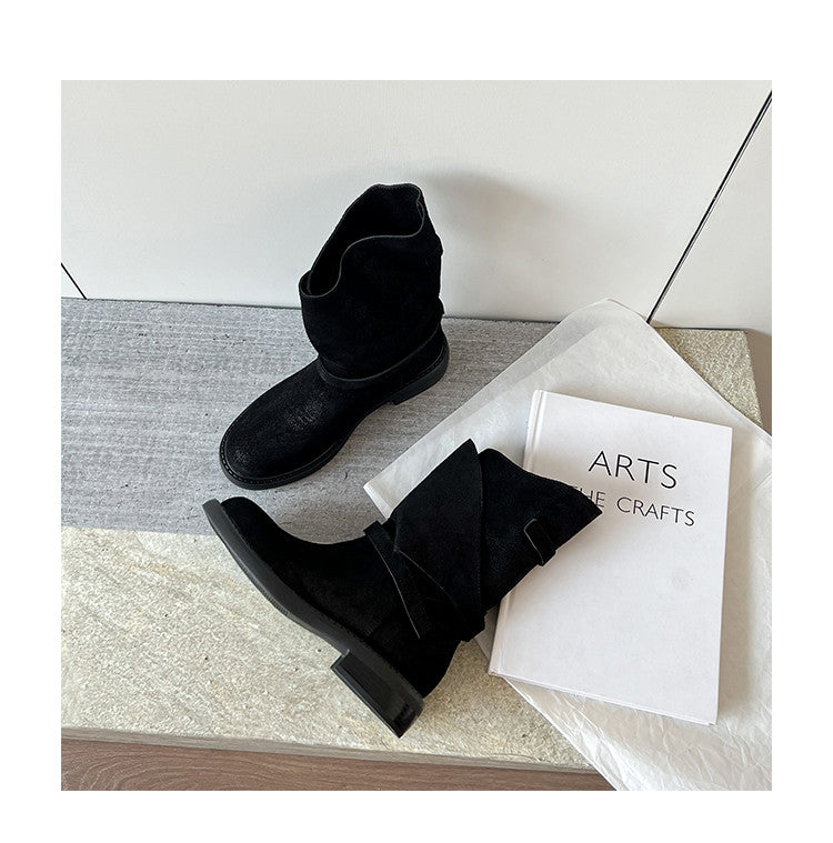 Karin Luna In Stock Spot Goods  Super textured Lazy Style Thick-Soled Ankle Boots