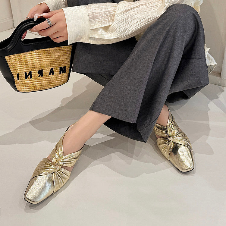 Karin Luna French Retro Wrinkled Small Square Toe Elegant Closed-Toe Sandals