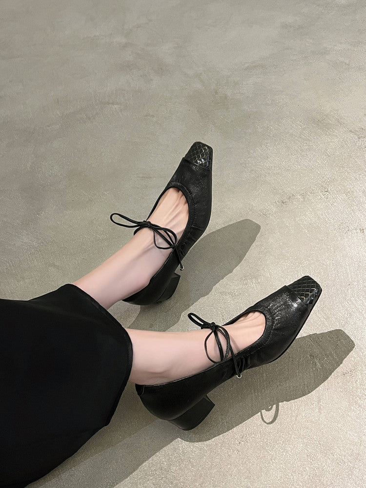 Karin Luna In Stock Spot Goods  Retro Sweet Bowknot Granny Wrinkled Single Shoes