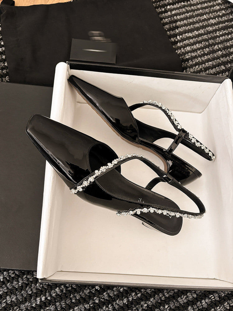 Karin Luna In Stock In Stock  Fresh Summer Vibes  Rhinestone Small Square Toe Elegant Closed-Toe Sandals