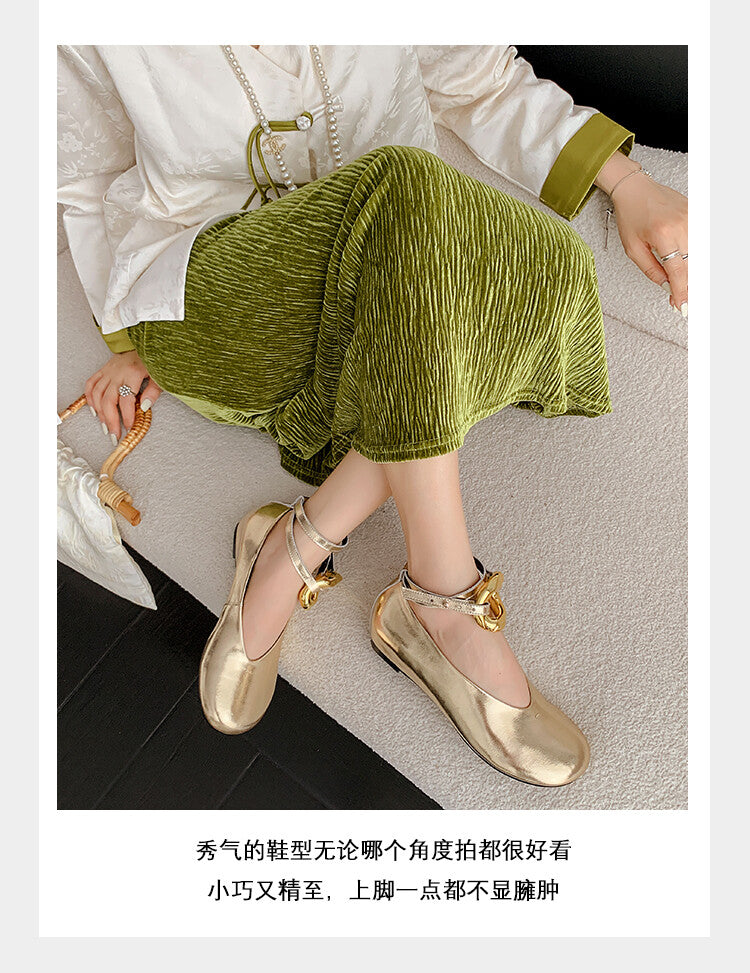 Karin Luna In Stock Large Stock Main Promotion  Two-Way Wear Height-Increasing Retro Gold Buckle Mary Jane Shoes