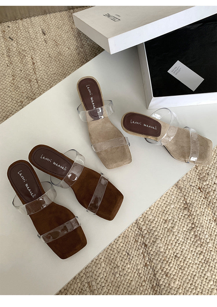 Karin Luna Hot-Selling Amber Element~Spot Goods Spot Goods Transparent tpu   Minimalist Square-Toed One-Strap Slippers