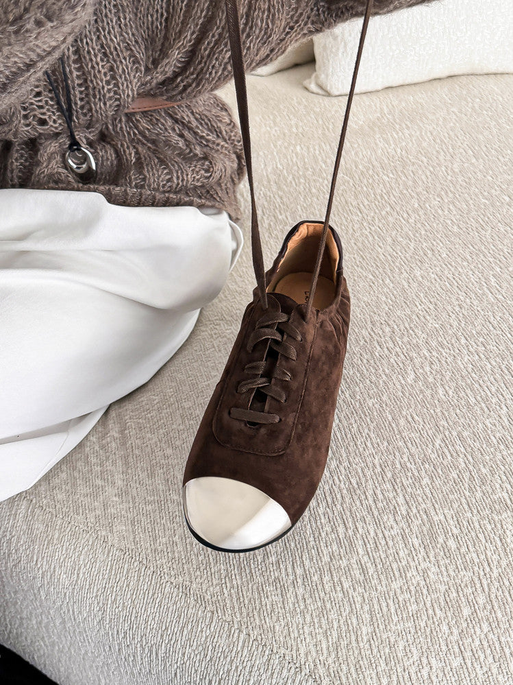Karin Luna In Stock In Stock  High-end Metal Toe Lace-up Flats