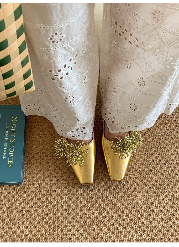 Karin Luna Brilliant Fireworks~Elegant Square-Toed Closed-Toe Chunky Heel Sandals