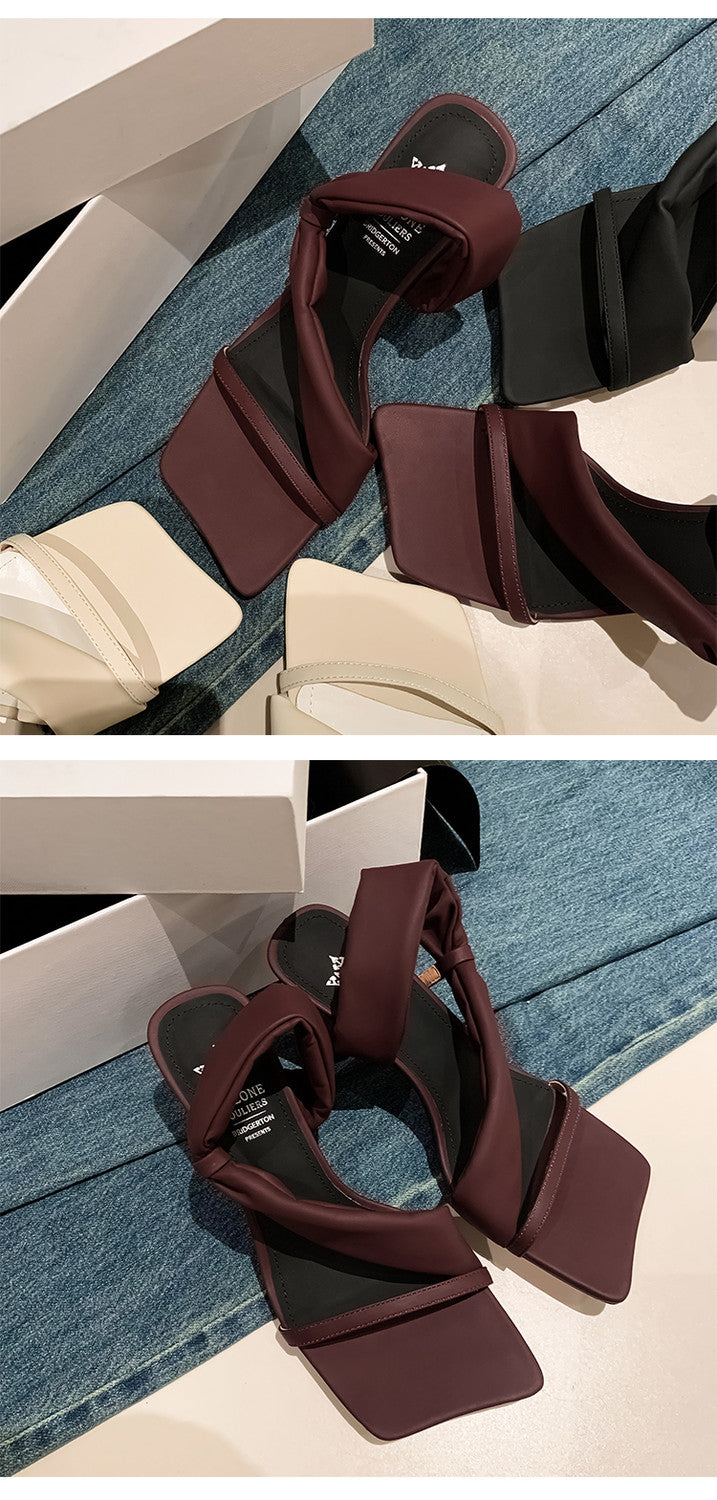 Karin Luna Best-selling in stock Minimalist Style  All-Matching Irregular Ultra-Soft Strap Square Toe High Heels