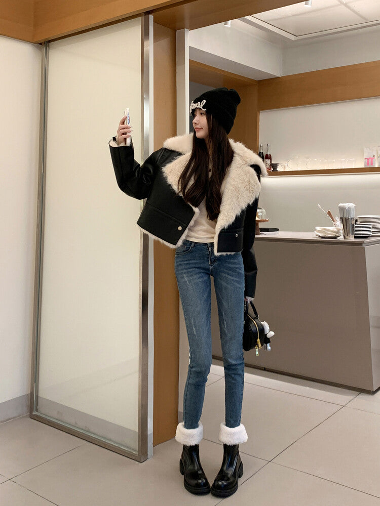 Karin Luna Classic Basic Style   Convertible Foldable Hidden Buckle Snow Fur Shoes Full cowhide Basic Flat Short Boots