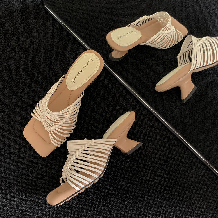 Karin Luna Bestseller Woven Vacation Style Series~ Elegant High Heel Slippers