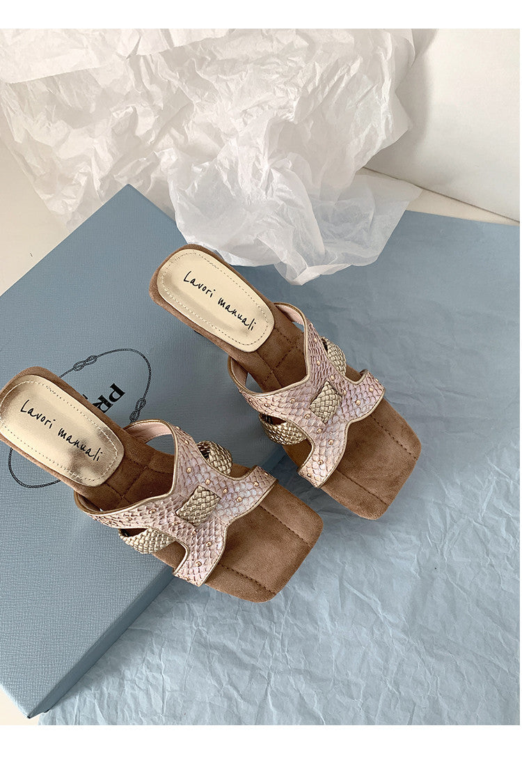 Karin Luna Fish Skin Series~ Hot-selling Square-Toe Slippers with Built-in Traffic