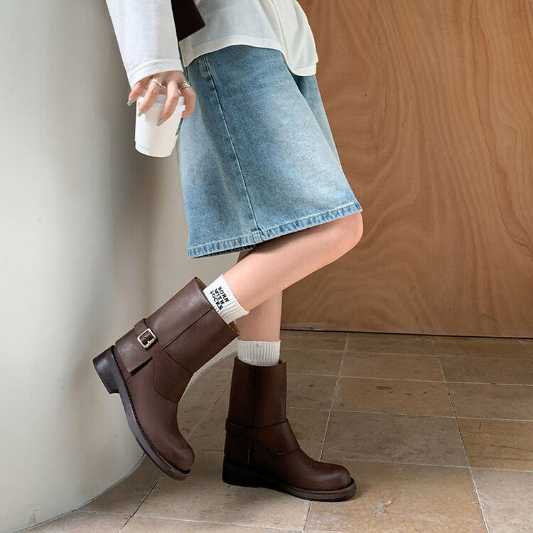 Karin Luna Belt Buckle Chunky Heel Fashion Short Boots