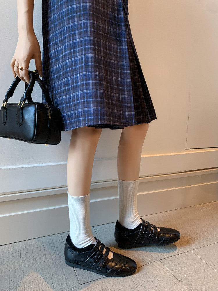 Karin Luna Casual Shoes Series~  In Stock In Stock Magic Tape Round Toe Internal Height Increase Single Strap Flats