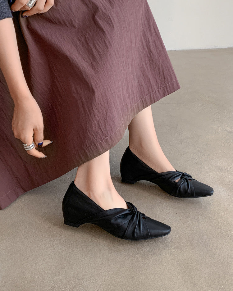 Karin Luna Cross Design Square Toe Hidden Wedge Shoes
