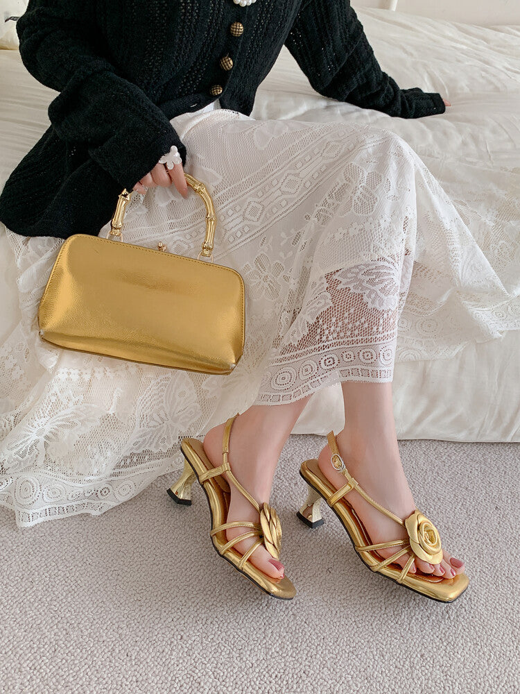Karin Luna Exquisite Camellia ~French Retro Open-Toe Sandals