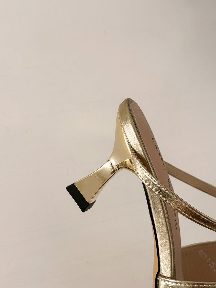 Karin Luna French Retro Square Toe Wrap Strap Open-Toe Slippers