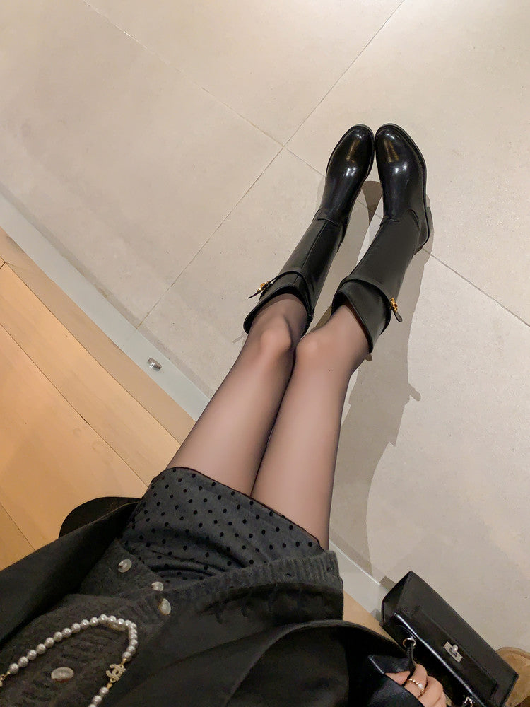 Karin Luna In Stock Classic Style Now Round Toe Flat Bottom Casual Slimming Knight Boots