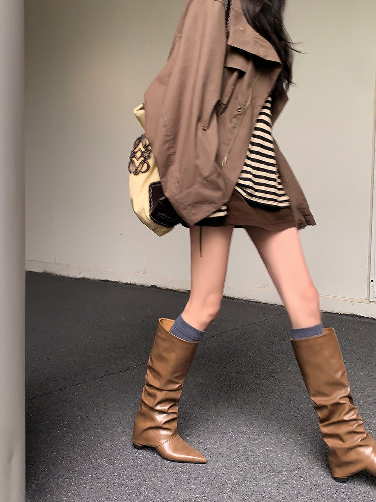 Karin Luna Elegant Style Pointed Toe Hidden Wedge Long Boots