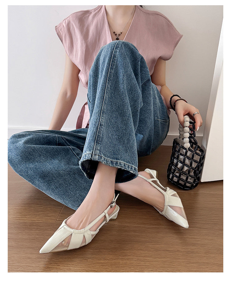 Karin Luna In Stock Spot Goods  Mesh Patchwork Pointed Toe Elegant Closed-Toe Sandals