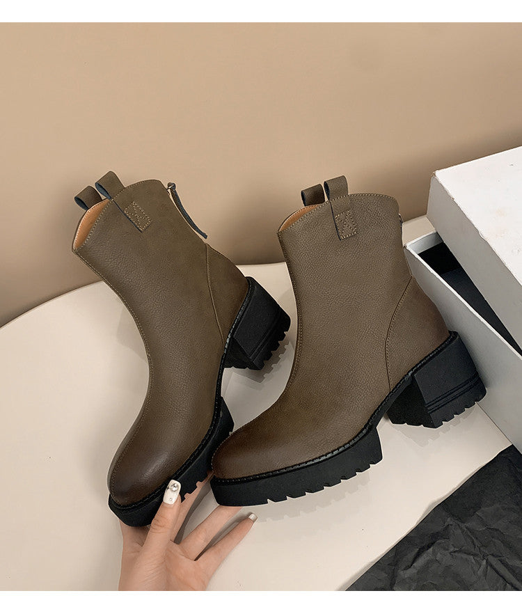Karin Luna In Stock Versatile Round Toe Chunky Heel Ankle Boots
