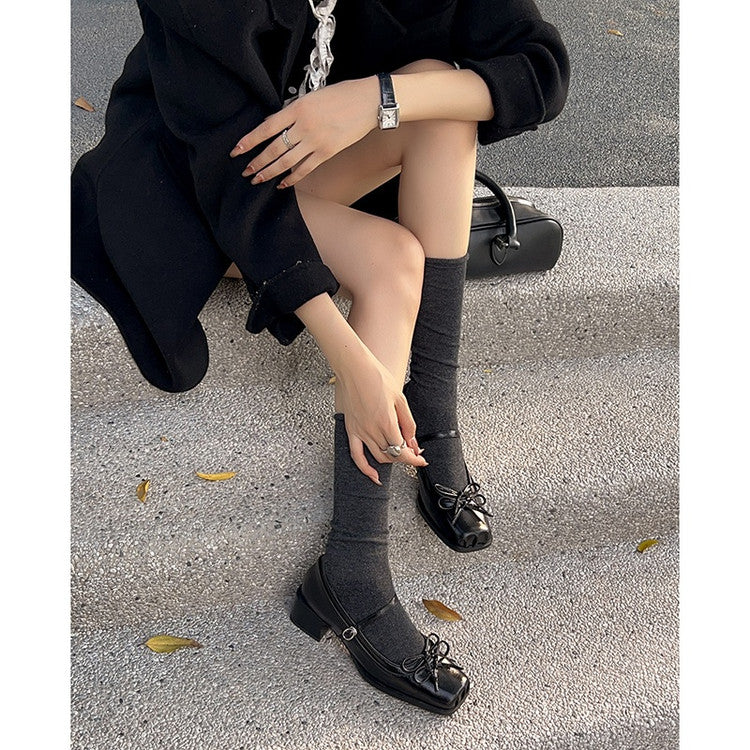 Karin Luna In Stock Spot Goods   One-strap Bowknot Square Toe Chunky Heel Mary Jane Shoes