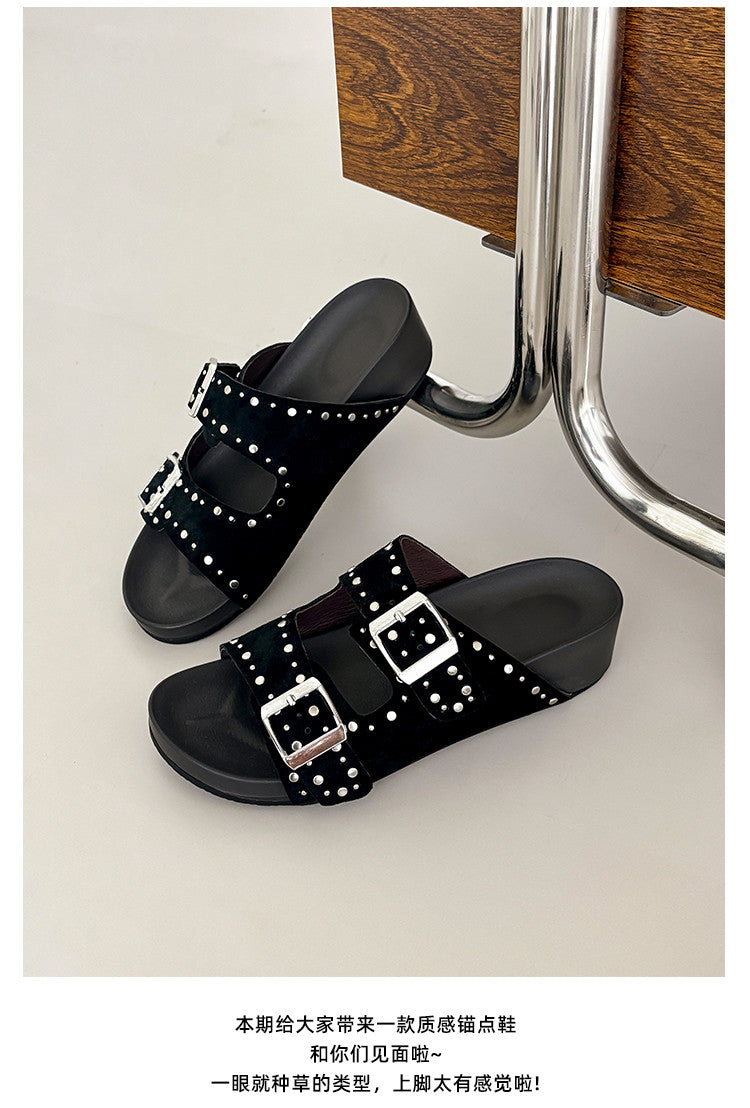 Karin Luna In Stock Spot Goods Casual Thick-Soled Belt Buckle Slippers