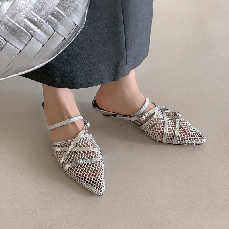Karin Luna In Stock  Spot Goods  Mesh Series Elegant Closed-Toe Belt Buckle Slippers