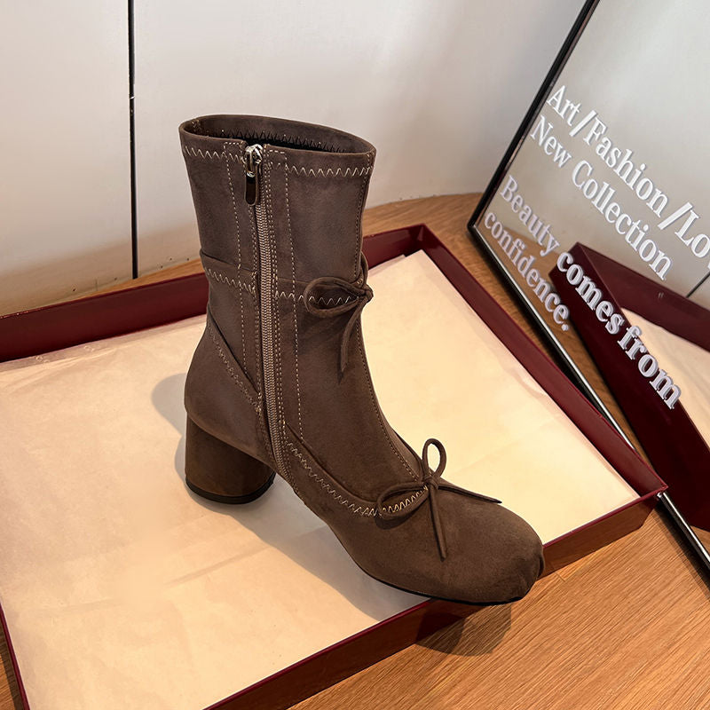 Karin Luna In Stock Spot Goods Hot-Selling Sweet Standard Bow Round-Toe Slim Short Boots