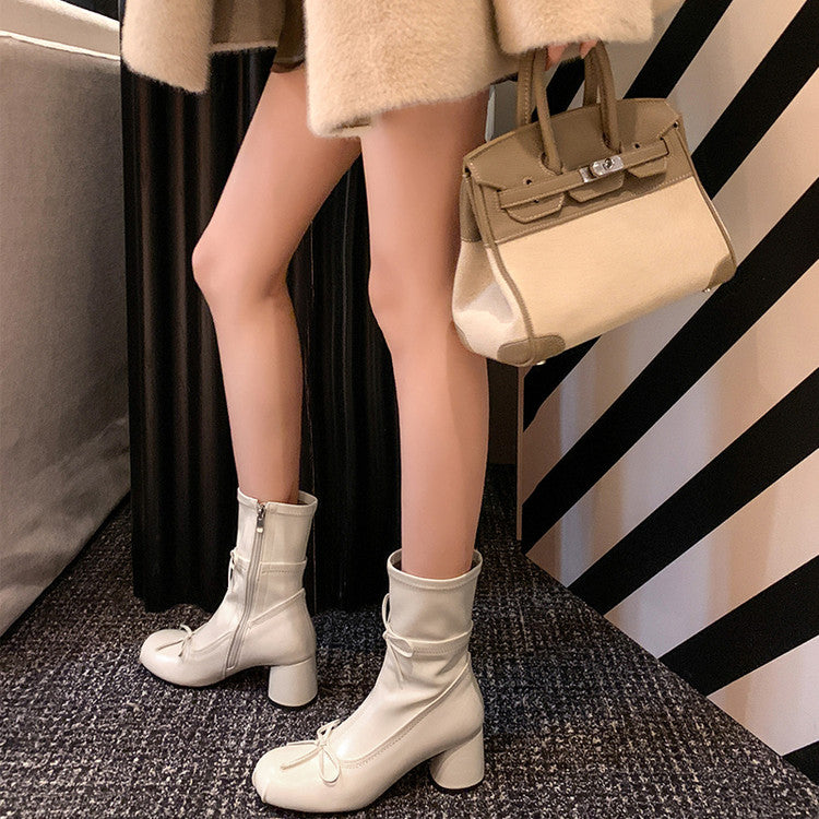 Karin Luna In Stock Spot Goods Hot-Selling Sweet Standard Bow Round-Toe Slim Short Boots