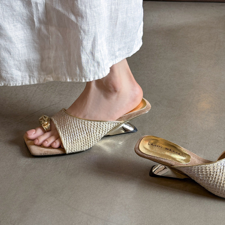 Karin Luna Fish Skin Series~Minimalist Square Toe Popular Irregular Heel Slippers