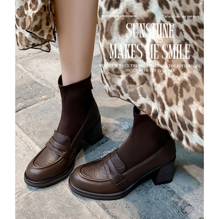 Karin Luna Hot-Selling Element Round Toe Elephant Pattern Elastic Thick Heel Short Boots