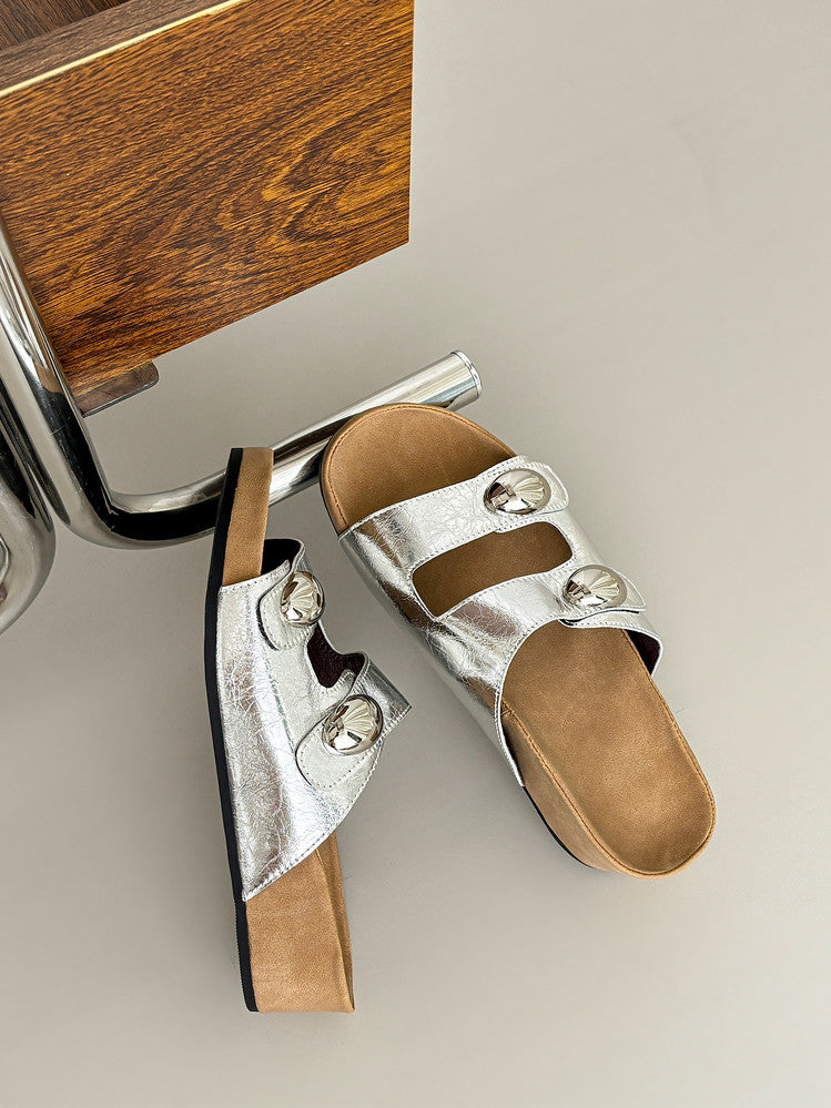 Karin Luna   Casual Style   Thick Sole Belt Buckle Slide Sandals