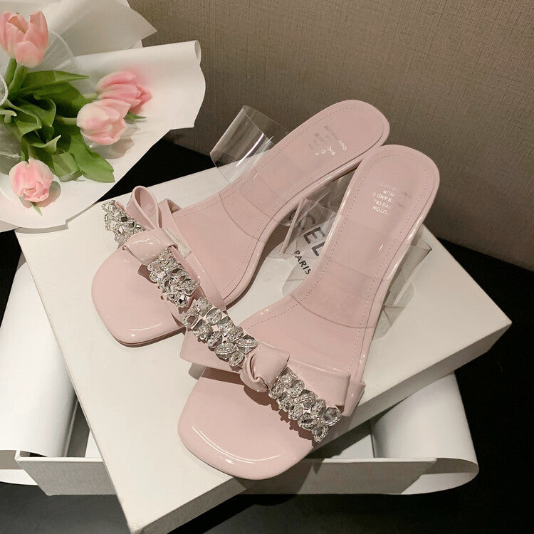 Karin Luna In Stock Summer New It's clearly a model with high traffic Rhinestone Flower Bow Crystal Heel Slippers