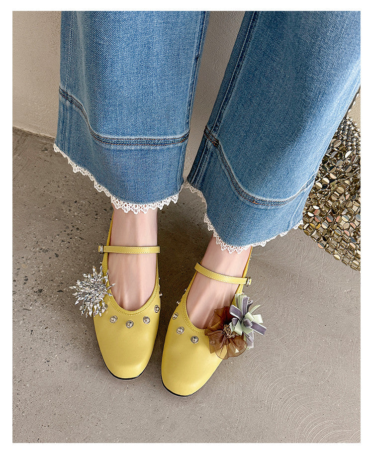 Karin Luna In Stock Spot Goods  Full-grain leather inside and out  Ultra Exquisite Round Toe Hidden Heel Closed-Toe Slippers