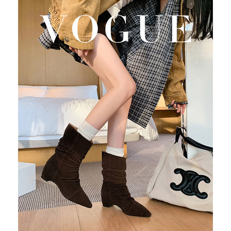 Karin Luna Data Hot-Selling Pointed Toe Slouchy Matte Western Short Boots