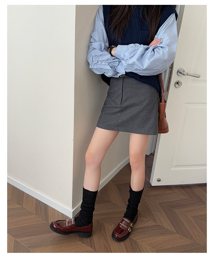 Karin Luna In Stock Spot Goods  Retro Style Slip-On Metal Buckle Loafers