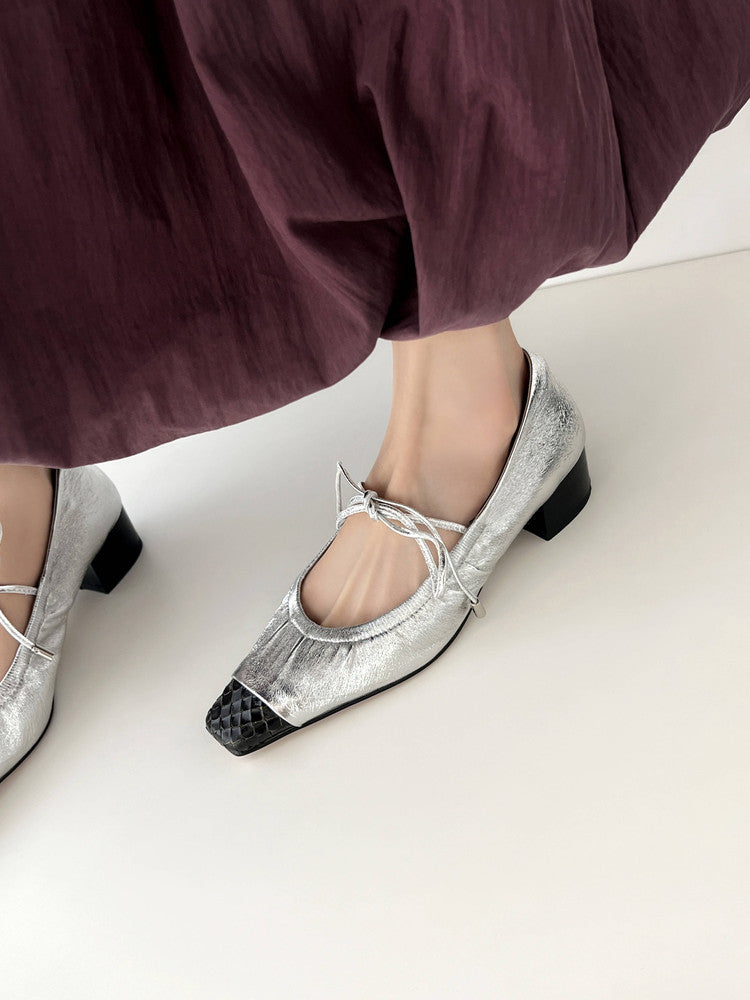 Karin Luna In Stock Spot Goods  Retro Sweet Bowknot Granny Wrinkled Single Shoes