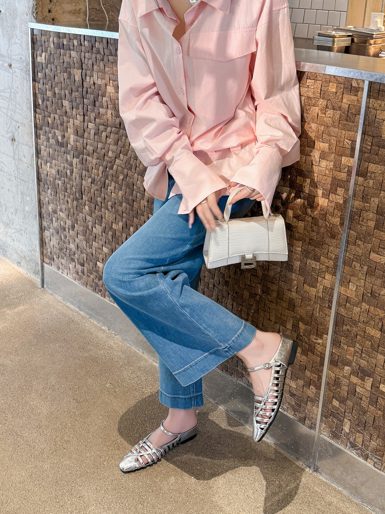 Karin Luna In Stock Spot Goods   French Retro Hollow Small Square Toe One-Strap Slippers