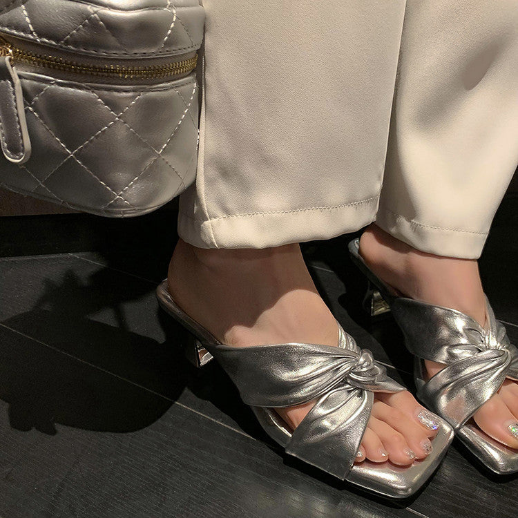 Karin Luna In Stock Spot Goods   Absolutely amazing4Color Cross Strap Thick Heel Square Toe Soft Slippers