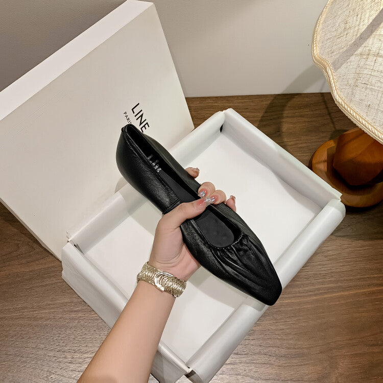 Karin Luna fell in love at first sight~ Spot Goods  Spot Goods Vintage Wrinkled Hollow Soft Sheepskin Elegant Versatile Single Shoes