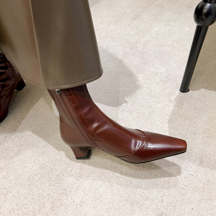 Karin Luna Elegant Small Square Toe Chunky Heel Slim Boots