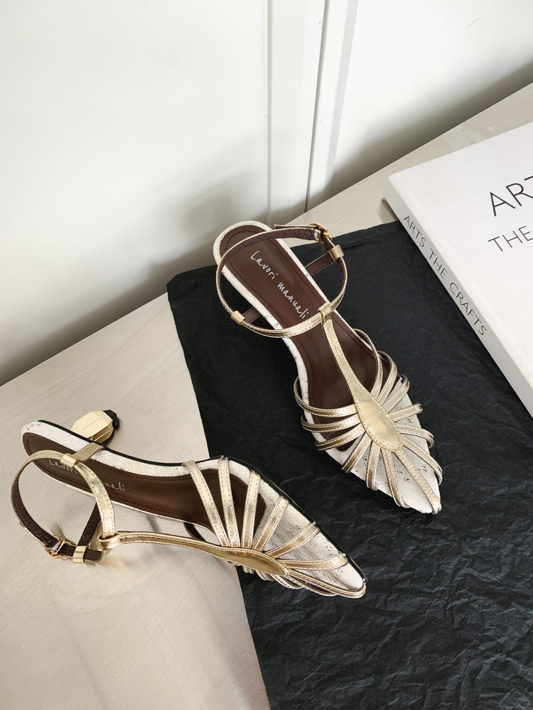 Karin Luna In Stock Spot Goods Open-toe French Style Metal Heel Sandals