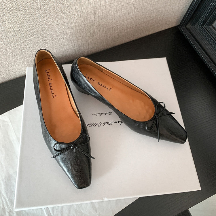 Karin Luna Full Layer Inside and Out~Basic Versatile Small Square Toe Butterfly Knot Irregular Heel Single Shoes