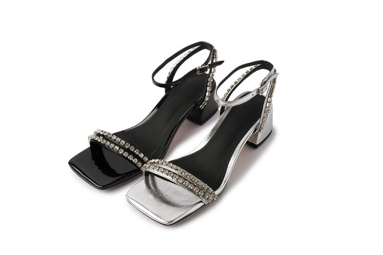 Karin Luna Classic Style   Rhinestone Strap Chunky Heel Open-Toe Sandals