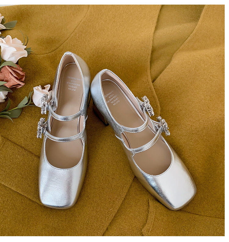Karin Luna In Stock In stock   The heroine Ao~Square Toe High Heel One Strap Popular Rhinestone Mary Jane Shoes