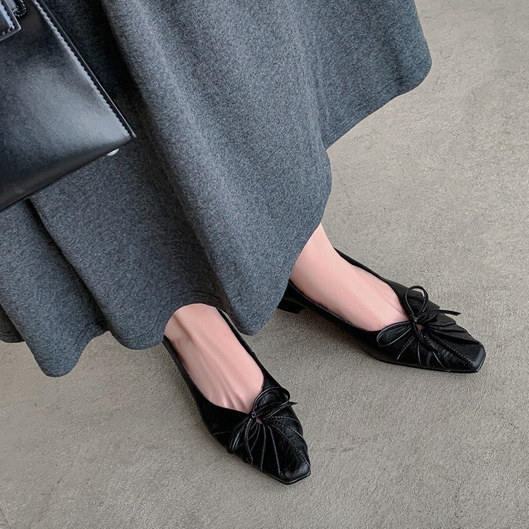 Karin Luna French Style Wrinkled Square Toe Height-Increasing Flats