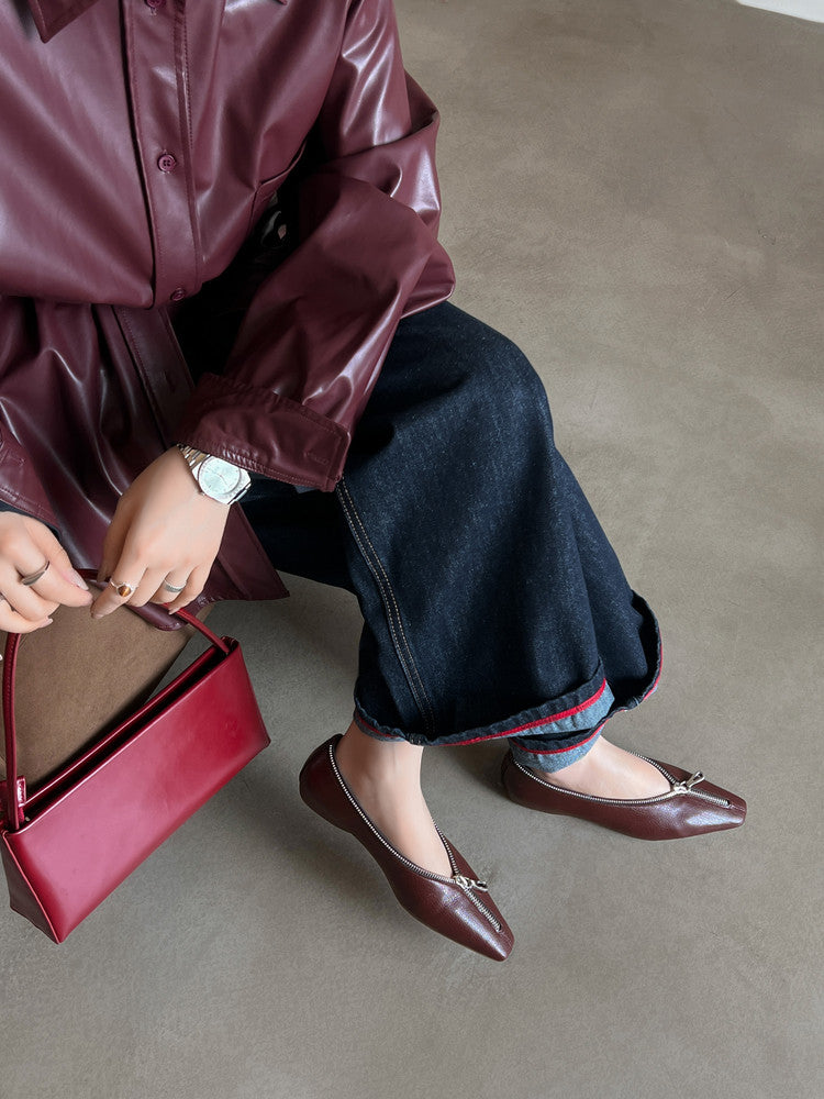 Karin Luna In Stock In Stock ~Basic Versatile Light Luxury Zipper Small Square Toe Flats